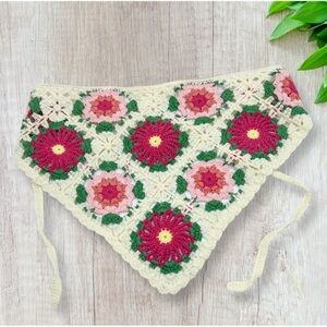 New Handmade Crochet Knitted Multicolour Floral Triangle Headband One Size